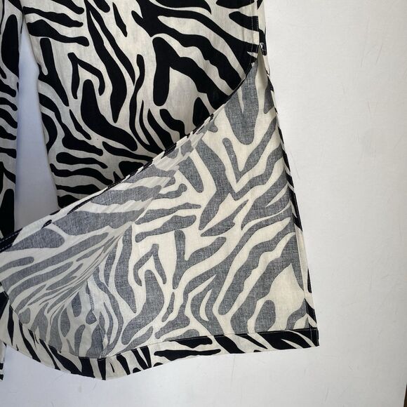 Calligraphy Wide Leg Linen Pants Women L Black White Relaxed Comfort Breathable - Picture 8 of 10